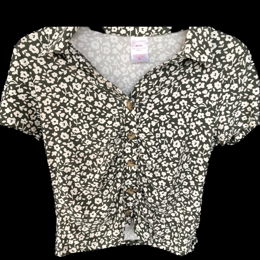 NOBO Juniors Medium Green Floral Top with Buttons